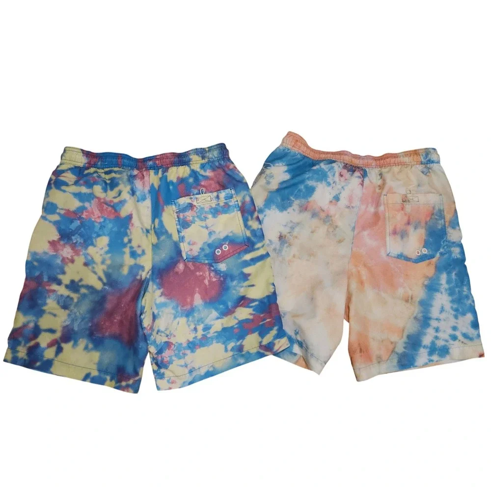 American Eagle Two Pair Men's Tie Dye Swim Trunks S Blue Yellow Pink Orange